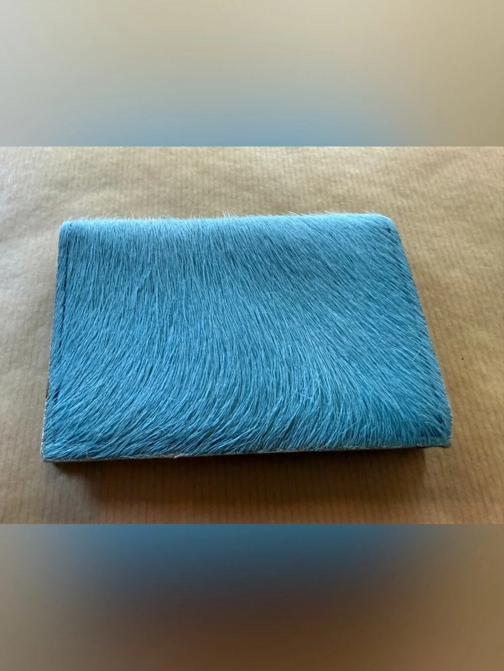 Blue Faux Fur Compact Leather Wallet